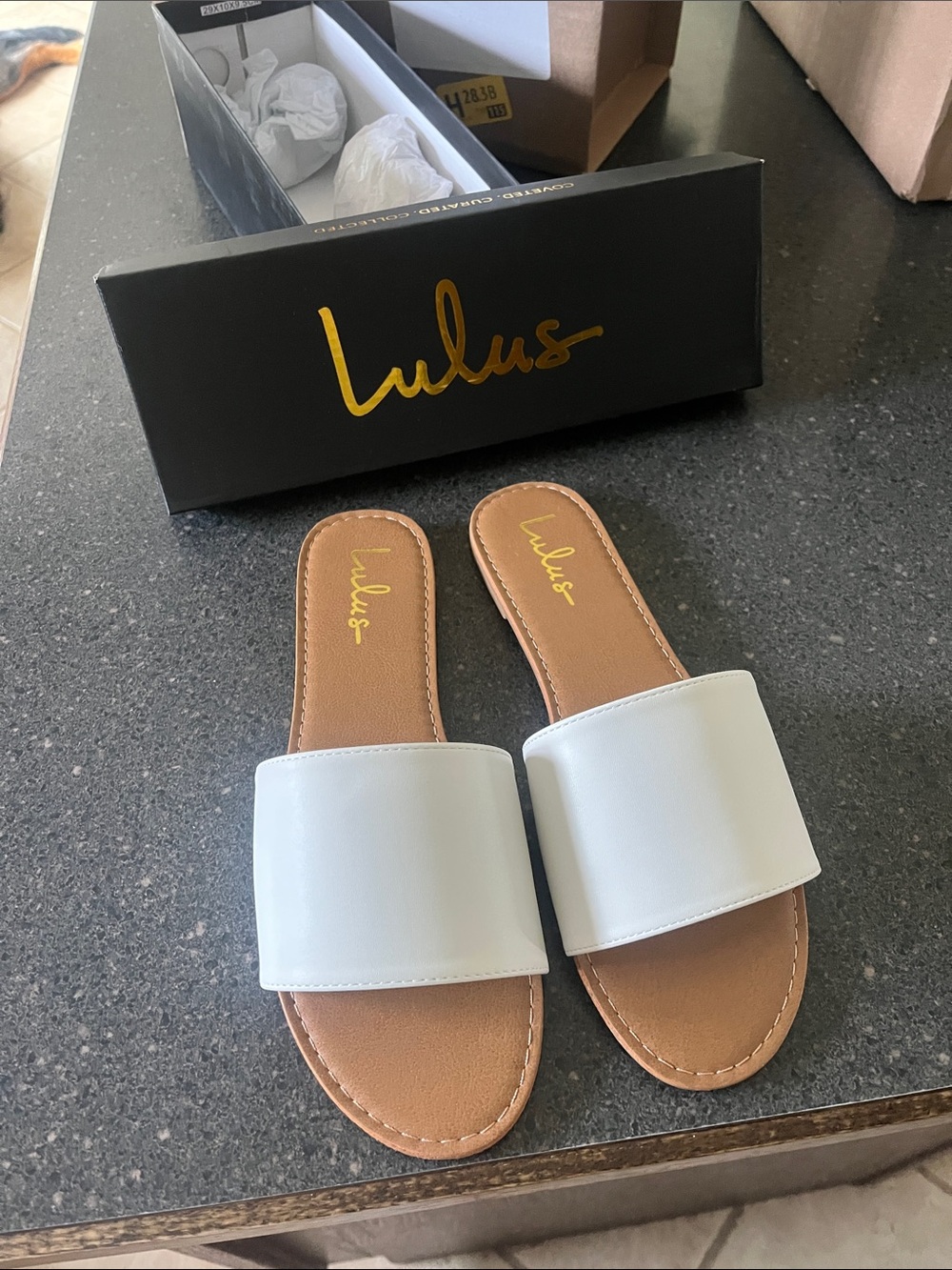 Lulu's White Wide-Band Slide Sandals